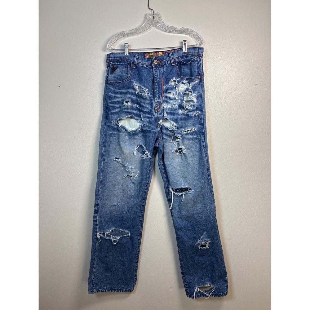 Akademiks Jeans Mens 34 Distressed Ripped Baggy Y2K Hip Hop Streetwear Denim
